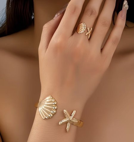 طقم خاتم مع اسوارة لون ذهبي فاخر