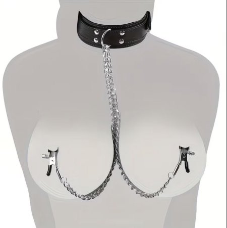 طوق جلد مع مشابك حلمات