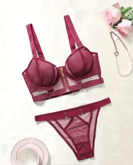 Burgundy Charm - Zipper Lingerie Set