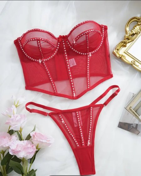 Ruby Sparkle - Rhinestone Bustier Set