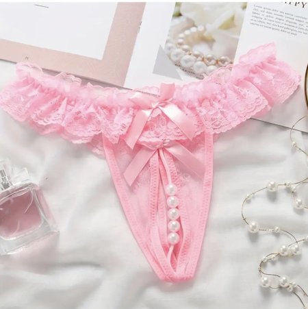 سترينغ دانتيل لؤلؤي وردي – Pink Pearl Lace Thong