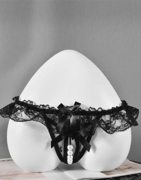 Black Pearl Romance – لانجري دانتيل أسود مع خرز لؤلؤي