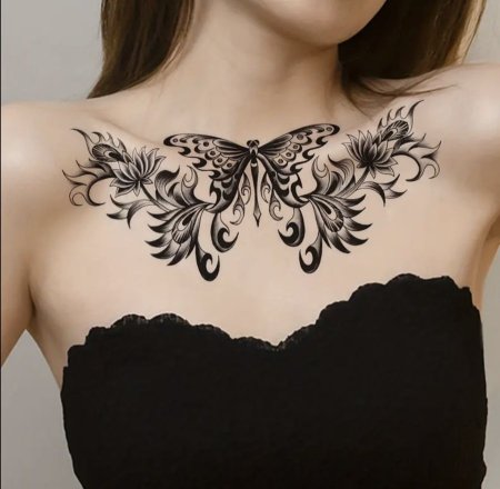 وشم مؤقت – فراشة وزخارف على الصدر