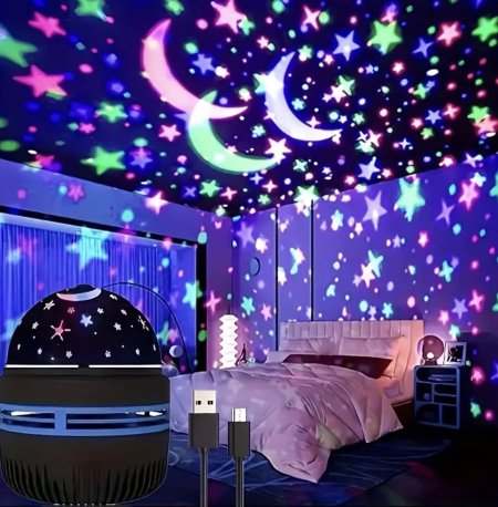 مصباح ليلي بتقنيه الاشعاع يعطي شكل نجمة وقمر